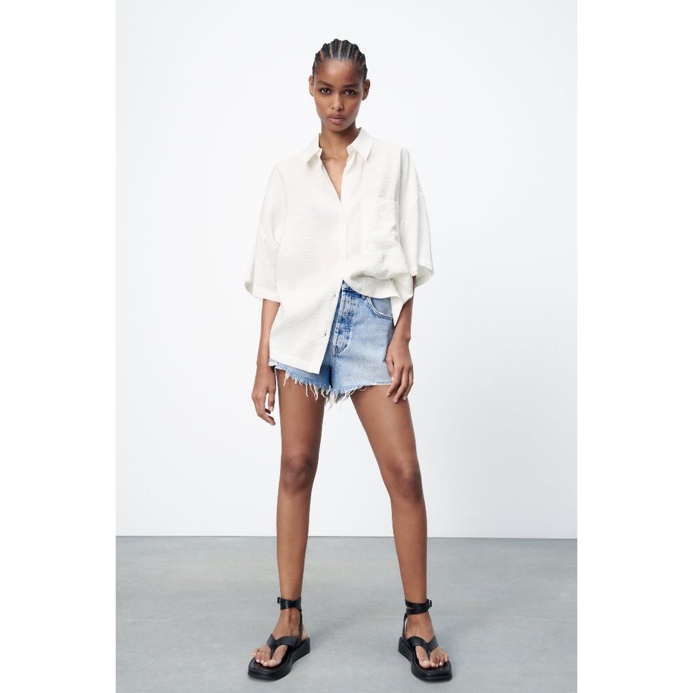 NWT Zara Ecru Flowy Oversized Shirt - Size Small